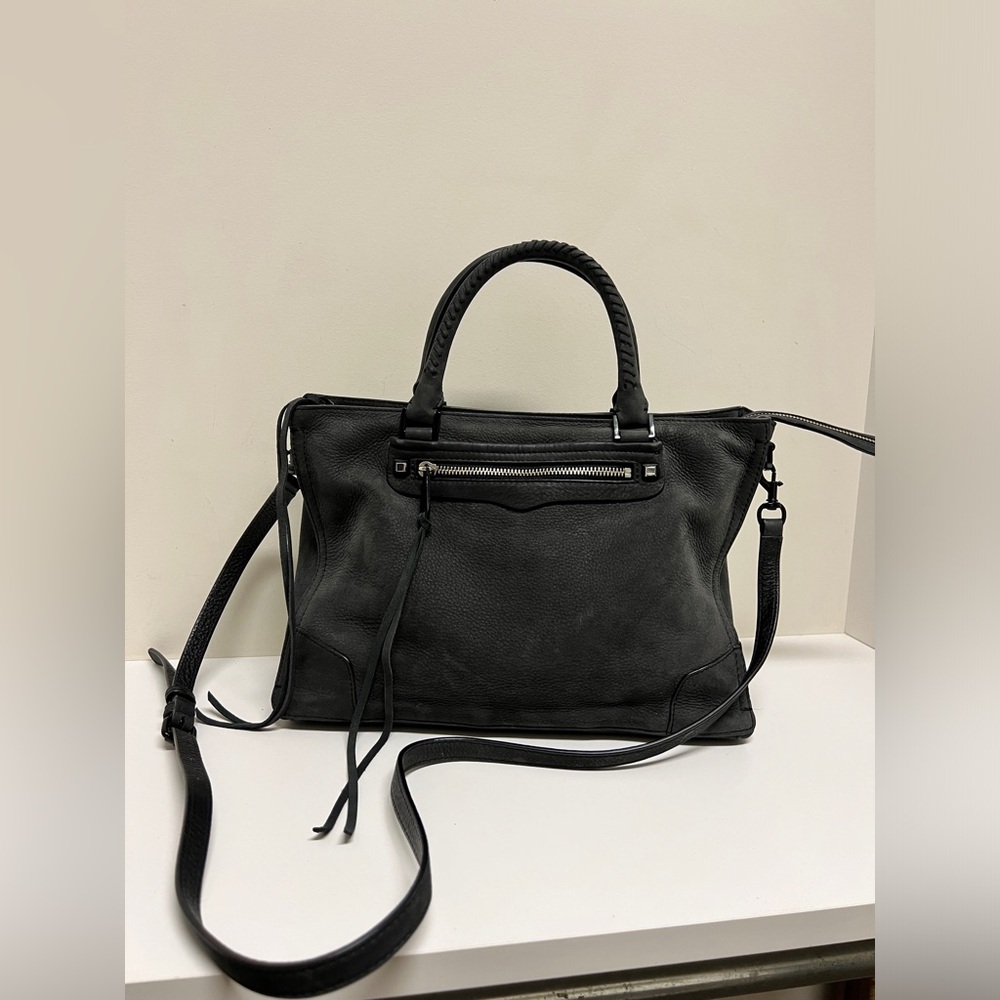 Rebecca Minkoff black suede reagan satchel tote excellent condition